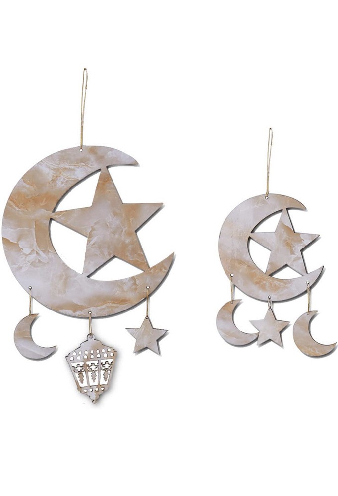 Eid Hanging Decoration Ramadan Eid Mubarak Decorations Islam Moon Stars Wooden