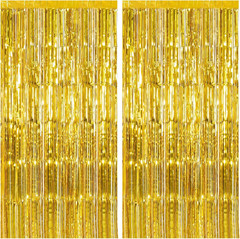 2 Pack Gold Backdrop Birthday Decorations Foil Curtain Backdrop Gold Streamers D