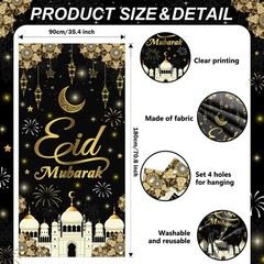 AIBIIN 3PCS Eid Mubarak Banners Decorations for Home Gold Black