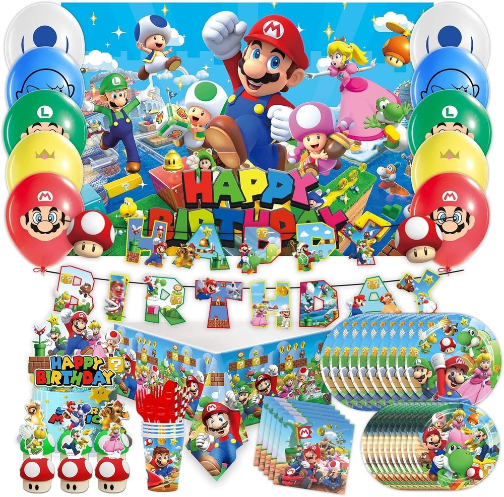 Super Mario 168pcs Party Decorations Set Kids Birthday Balloon Tableware Kit