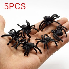 5Pcs Flexible Plastic Simulation Spiders Black Joke Prank Toy Halloween Gifts;Q6