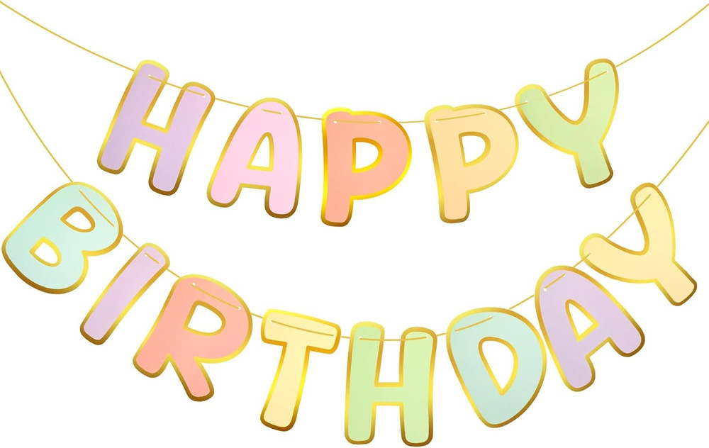Macaron Happy Birthday Banner Pre-Strung Birthday Party Decorations No DIY Hangi