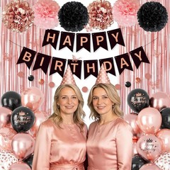 Charming Rose Gold 58-Piece Party Decoration Set – Balloons, Banners, and More