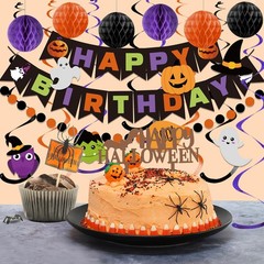 Halloween Birthday Decorations – Happy Birthday Banner with Honeycomb Ball, H…