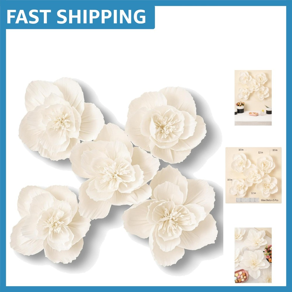Elegant 5-Piece 3D White Paper Flowers Set for Weddings & Nursery Decor