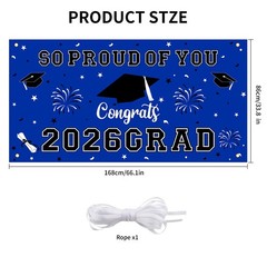 Graduation Decorations 2026 Blue Graduation Banner 66.1″ X 33.8″ Graduation Back
