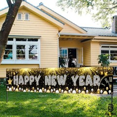Happy New Year Banner Yard Sign Backdrop for Home New Years Eve Party Decoration