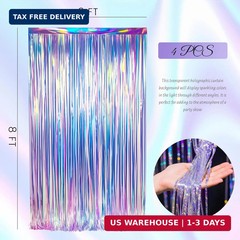 BTSD-home 4 Pack Iridescent Party Streamers Tinsel Foil Fringe Curtain Holograph