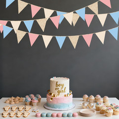 Dusty Rose Pink and Blue Beige Champagne Gold Party Decorations Pennant Banner F