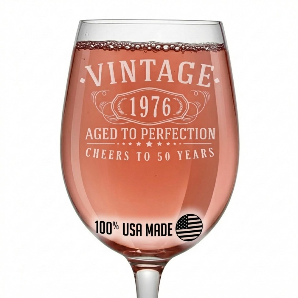 Spotted Dog Company Vintage 1976 Etched 16oz Stemmed Wine Glass – Happy 50th …