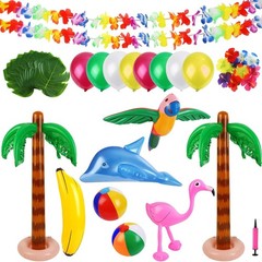 57 Piece Inflatable Luau Party Set for Tropical Hawaiian Theme Decorations
