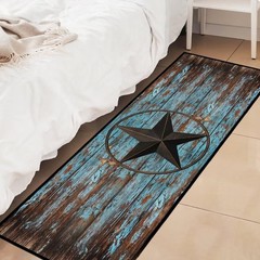 Western Hallway Runner Rug 2×6,Western Barn Texas Star on Old Wooden Plank,Ru…