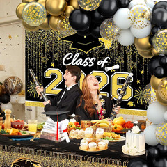 Graduation Decorations 2026, Black and Gold Balloon Garland Arch, Black and Gold