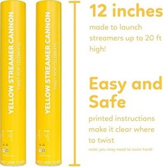2 Pack Streamer Confetti Poppers, 12» Biodegradable Yellow Cannon, Pride Party