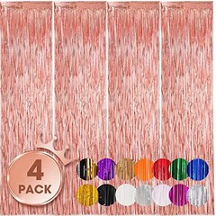 4 Pack Gold Foil Fringe Backdrop Curtains, 39.6″W x 98.4″L (Pack of 4) Rose