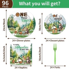 Camping Aventure Toddler Disposable Birthday Tableware (Plates, Napkins, Forks)