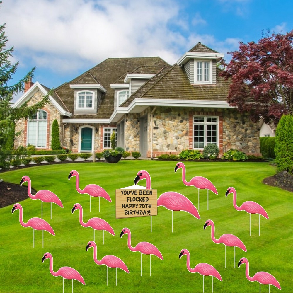 You’ve Been Flocked Happy 70th Birhday- Flamingoes 13 piece set, Flat Flamingos