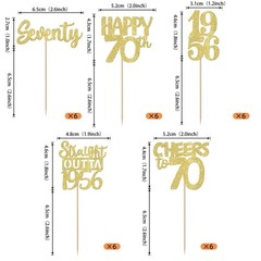 30PCS Happy 70th Birthday Cupcake Toppers Gold Glitter Seventy Straight Outta