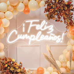Feliz Cumpleaños LED Neon Sign – Happy Birthday Wall Decor, USB Powered Light