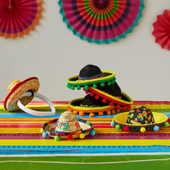 6 Pcs Sombrero Headbands Fabric & Straw Fiesta Party Photo Props One Size Adults