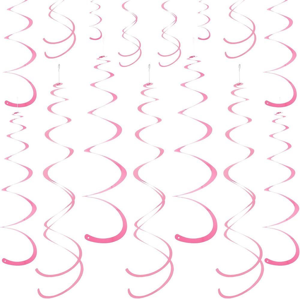 Pink Ceiling Swirl Foil Decorations Hanging Plastic Streamer Themed Swirl Party