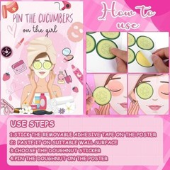 Spa Party Game – Pin the Cucumbers, 42 Stickers, Large Poster for Kids & Adults