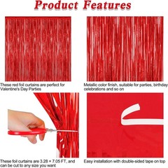 Easy Installation Red Tinsel Backdrop – Perfect 3.28 FT x 7.05 FT Party Curtains