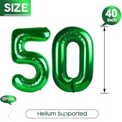 50 Balloon – Birthday Number Balloons, 40 Inch Large Foil Number 50 Dark Green