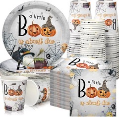 Stylish 200 Pcs Halloween Tableware Set – Plates, Cups & Napkins for 50 Guests