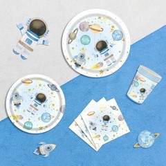 Space Themed Decoration and Tableware Set Includes Banner, Tablecover, Utensils