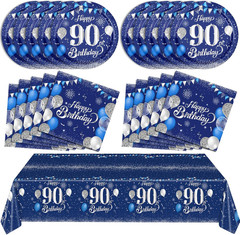 Blue 90th Birthday Decorations for Men Navy Blue Silver Happy 90th Birthday T…