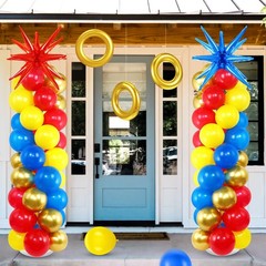 2 Set Red Blue Yellow Balloon Column Stand Kit with 2 Explosion Star Foil Bal…