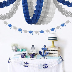 Navy-Blue White-Silver Party-Decorations Streamers Garland – 12Pcs Royal Graduat