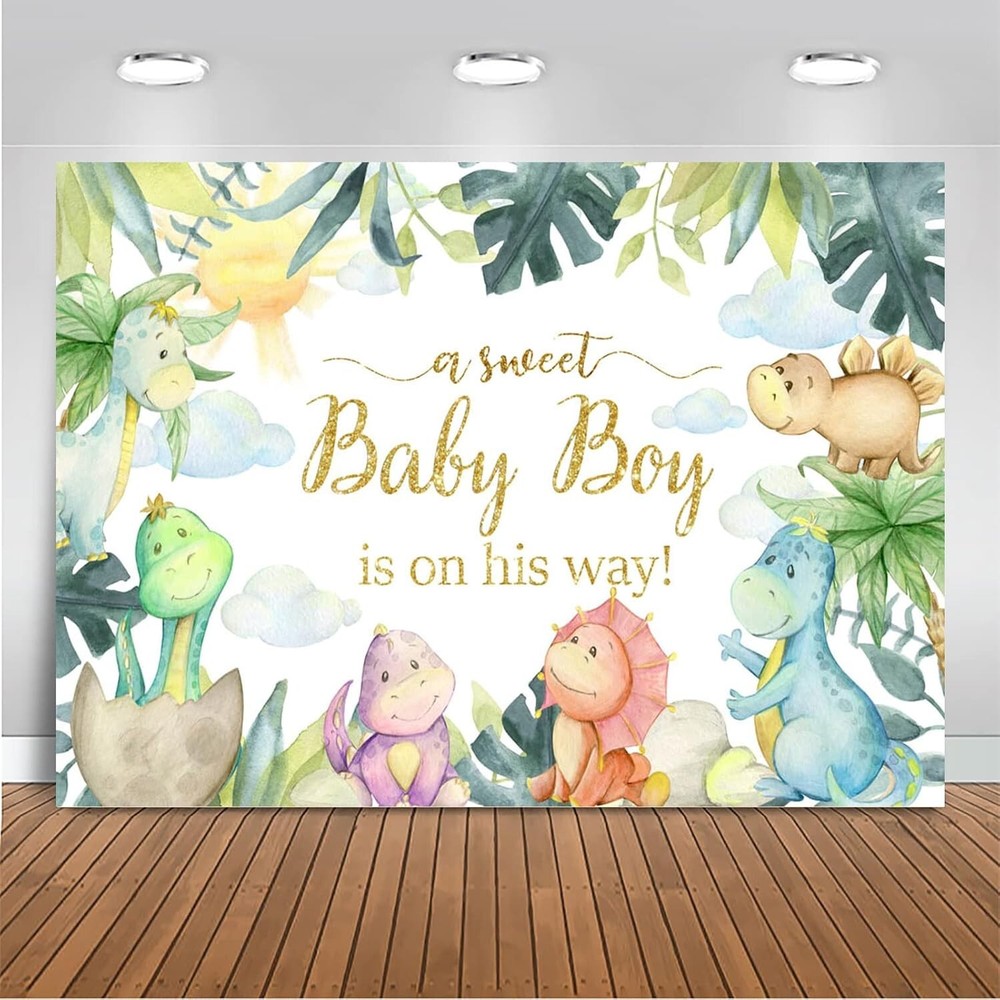 Dinosaur Baby Shower Backdrop Rawr Its a Boy Party 7x5ft (82×60 inch) Blue