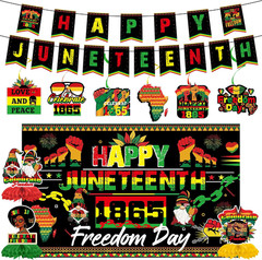 Juneteenth Decorations, 12 Pcs Happy Juneteenth Decor with Banners Hanging Swirl