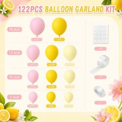 Pink and Yellow Balloon Arch Kit, 122Pcs Pastel Pink Yellow Balloons for Girl…