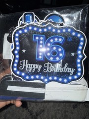 16th Birthday Party Decoration Sign Black Blue White Paper Words Theme Kids