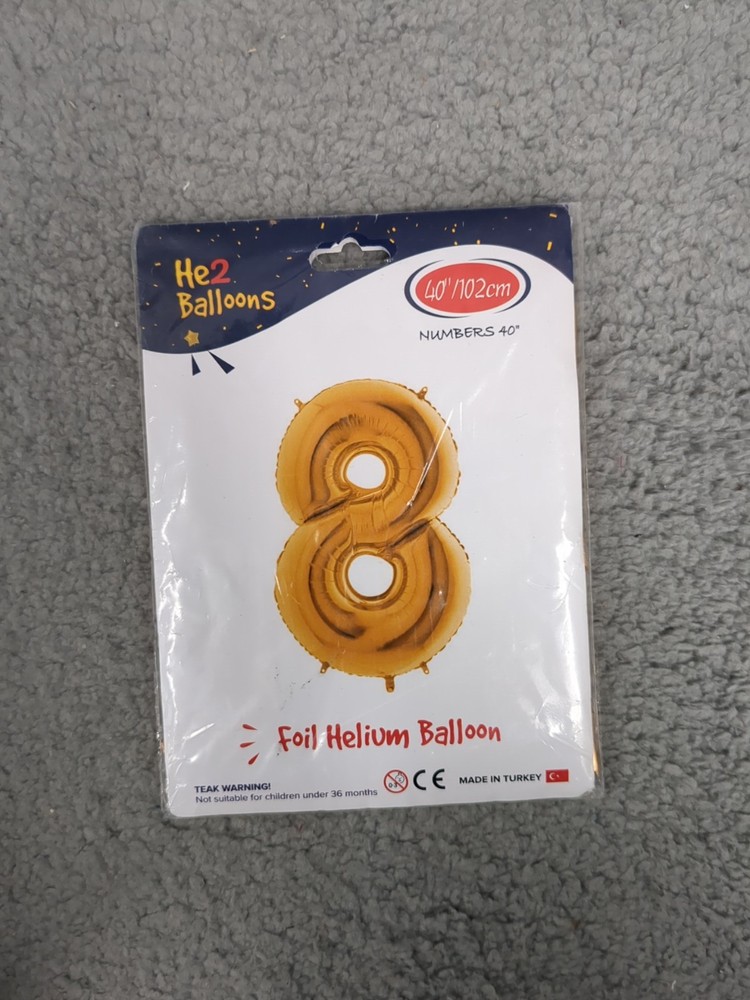 Number 8 Eight Foil Helium Balloon 40 inches, Gold, Birthday, Party, New