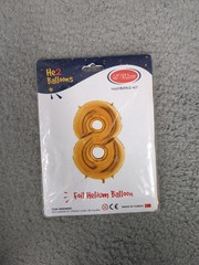 Number 8 Eight Foil Helium Balloon 40 inches, Gold, Birthday, Party, New