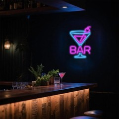 Cocktail Neon Sign – Martini Glass LED Bar Light, Retro Home Pub Wall Art, Di…