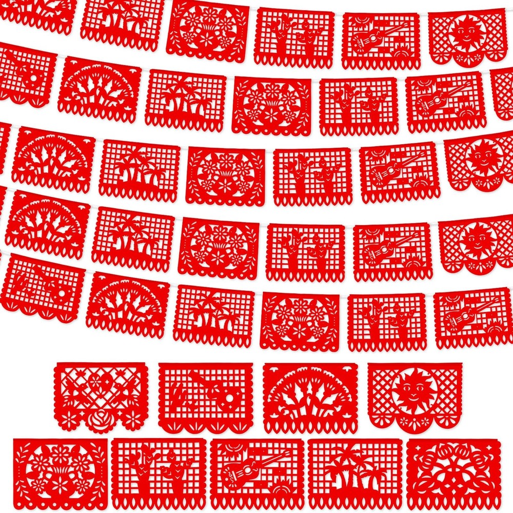 4 Pack 59 ft Mexican Papel Picado Banner Plastic Mexican Talavera Party Fiest…