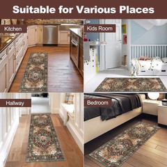 Yamaziot Washable Runner Rug, 2×5 Non-Slip Boho 2′ x 5′, Rust/Dull Teal