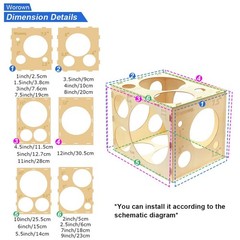 Collapsible Wood Balloon Measurement Box – 18 Holes, 1-12 Inch Sizer Cube Tool