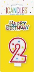 Vibrant Multicolor Number «2» Glitter Wax Birthday Candle – 7.75″ 3.5″, White