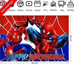 Spider Birthday Party Decorations, 5x3ft Happy 60 inches x 36 inches, Red