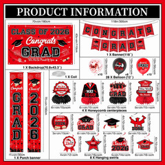 Graduation Decorations Red and Black Party Decor Set Include Congrats Grad