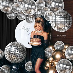 , Silver Disco Ball Balloons – 32 Inch, Pack of 20 | Shiny Disco Ball for Dis…