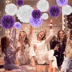 Tissue Pom Poms, Purple White Tissue Flowers, Hanging Flower Balls for Weddin…