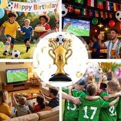 Gold Soccer Trophy Foil Balloon,5FT Giant Self Standing Champion Cup Balloon,…