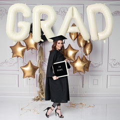 40 Inch Beige GRAD Balloons for Graduation Party Decorations, Large Cream White